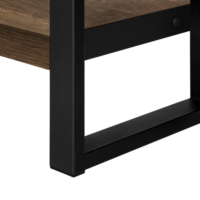 Table d'appoint en métal noir et d’apparence bois recyclé brun