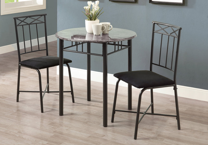 Ensemble de salle à manger 3 pièces en marbre gris et en métal anthracite