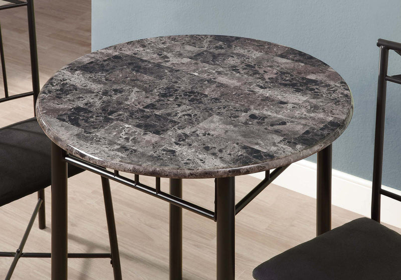 Ensemble de salle à manger 3 pièces en marbre gris et en métal anthracite