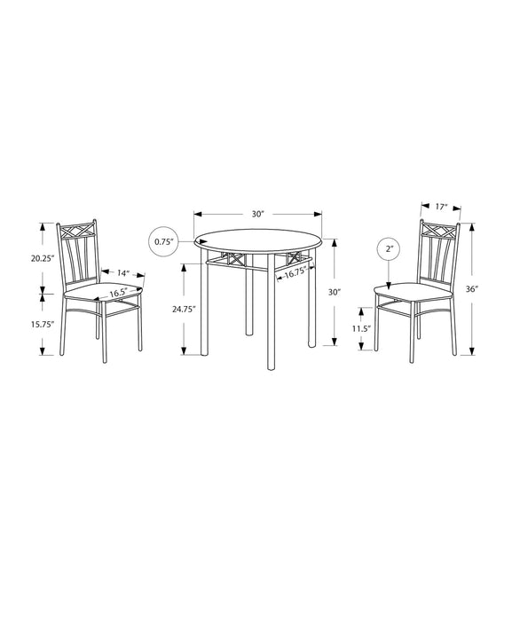 Ensemble de salle à manger 3 pièces espresso et métal argenté 
