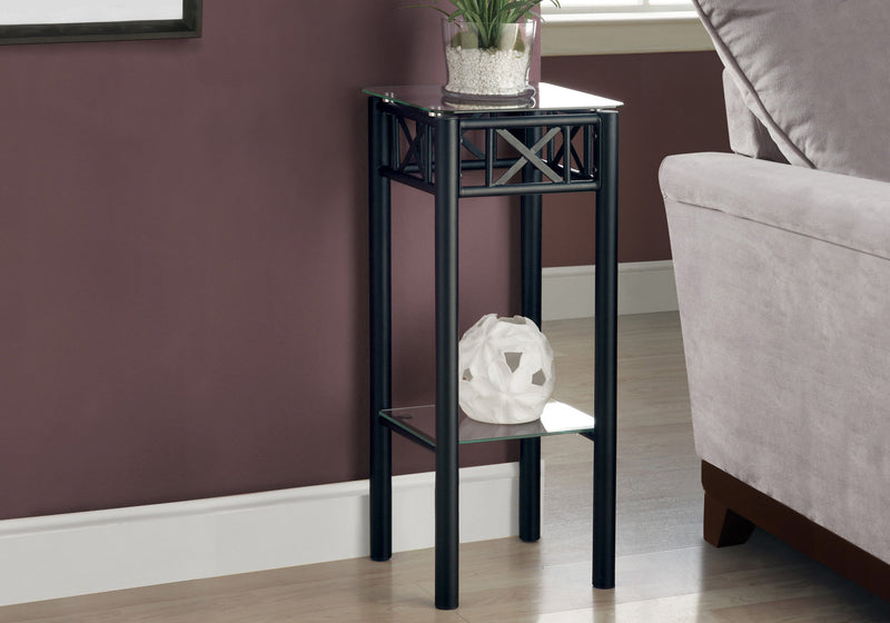 Table d’appoint en métal noir avec verre trempé