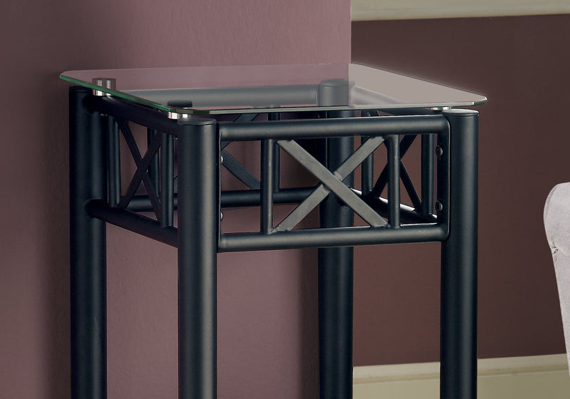 Table d’appoint en métal noir avec verre trempé