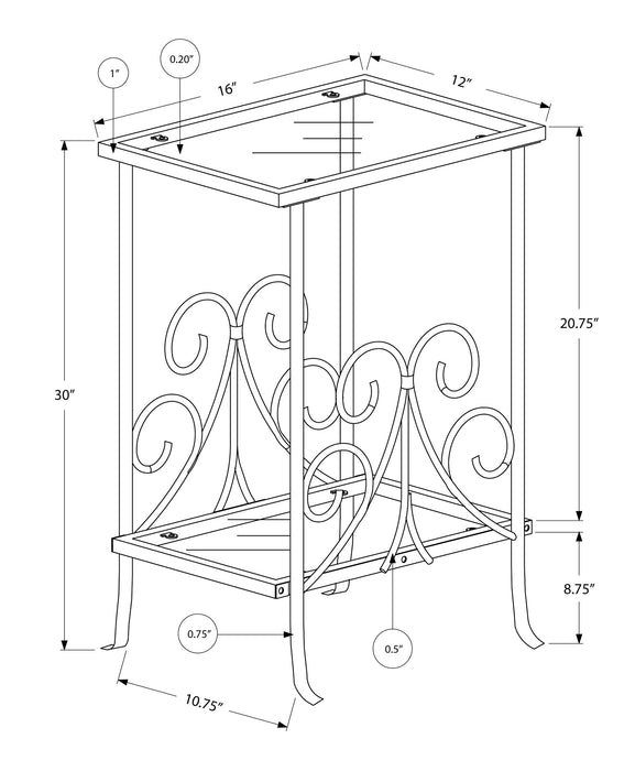 Table d’appoint en métal argenté avec verre trempé
