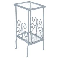 Table d’appoint en métal argenté avec verre trempé