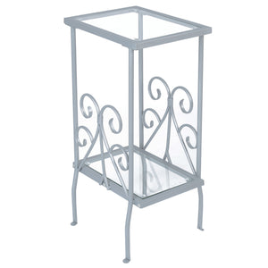 Table d’appoint en métal argenté avec verre trempé