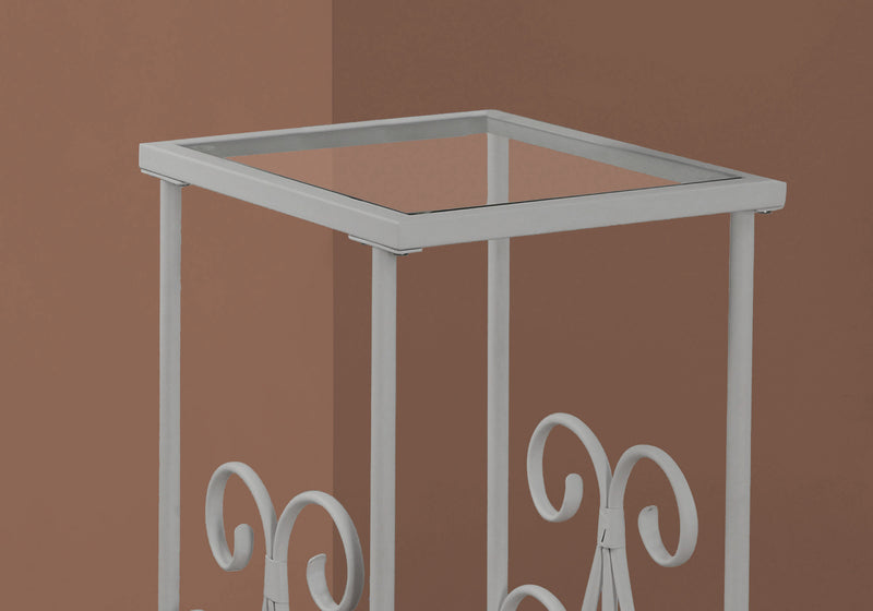 Table d’appoint en métal argenté avec verre trempé