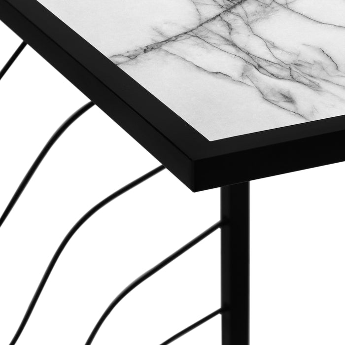 Table d’appoint métal noir et imitation de marbre blanc