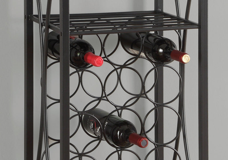 Meuble bar en métal noir avec support pour verres et bouteilles de vin