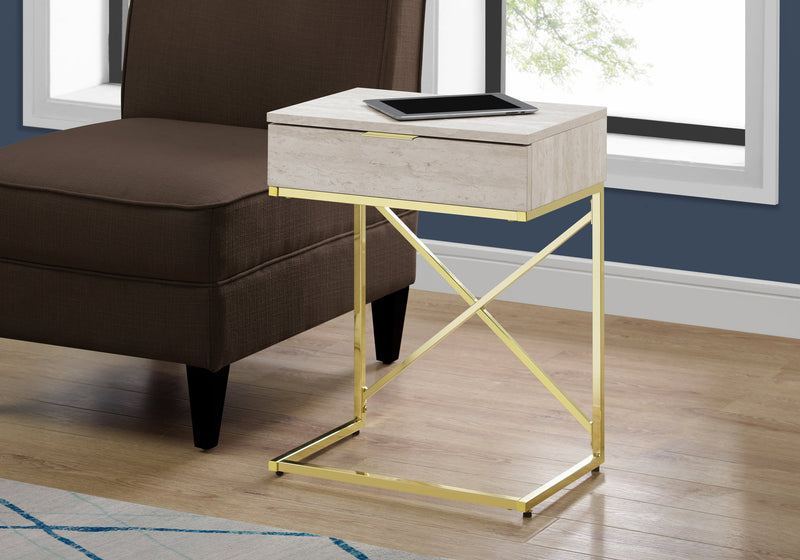 Table d’appoint en métal doré et marbre beige