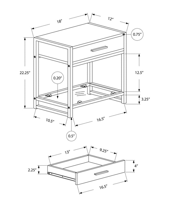 Table d'appoint blanche, métal argenté et verre trempé