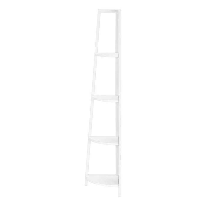 Bibliothèque étagère en coin blanche et métal blanc