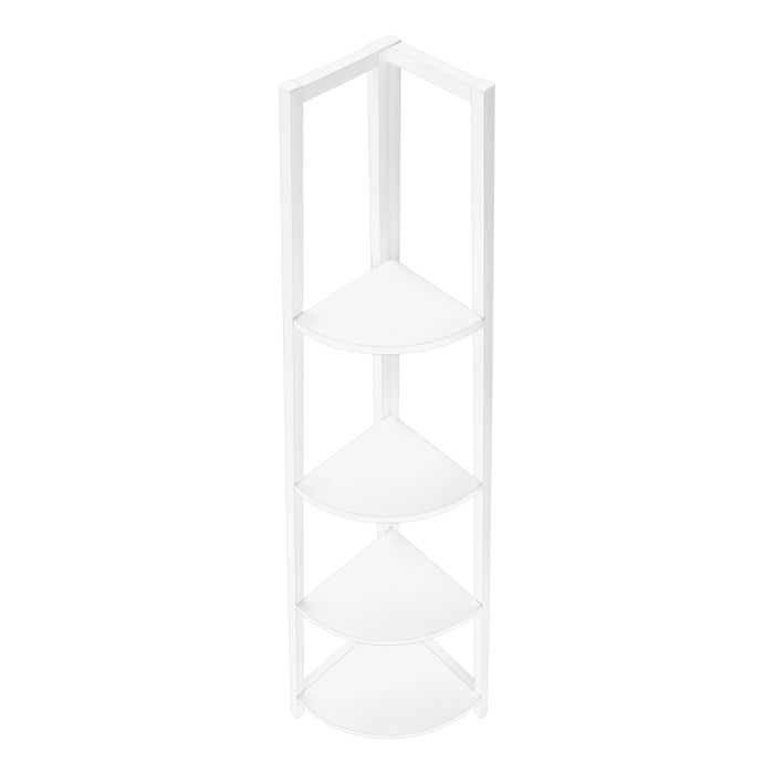 Bibliothèque étagère en coin blanche et métal blanc