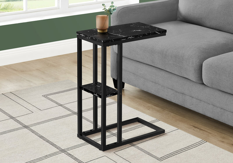 Table d’appoint en métal noir et imitation de marbre noir