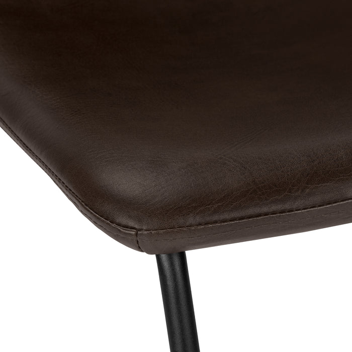 Tabouret bar noire et d’apparence cuir brun avec dossier courbé