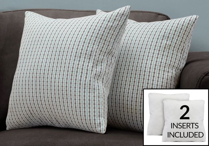 Coussin 2 pièces abstrait à pois gris et bleu clair