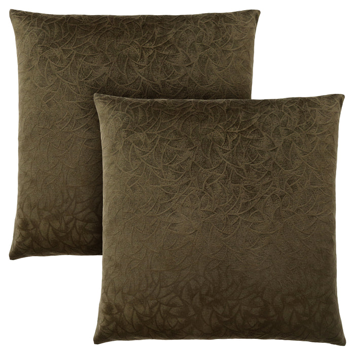 Coussin 2 pièces en velours à motif floral vert foncé