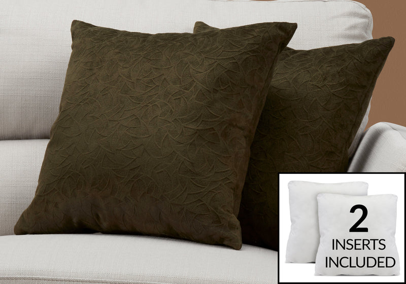 Coussin 2 pièces en velours à motif floral vert foncé