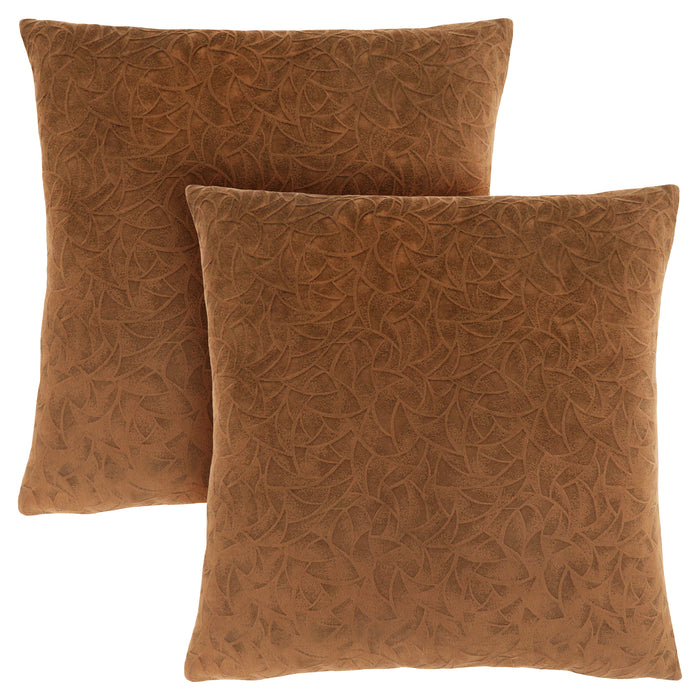 Coussin 2 pièces en velours à motif floral brun clair