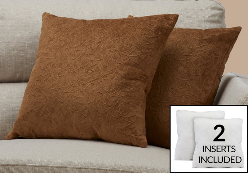 Coussin 2 pièces en velours à motif floral brun clair