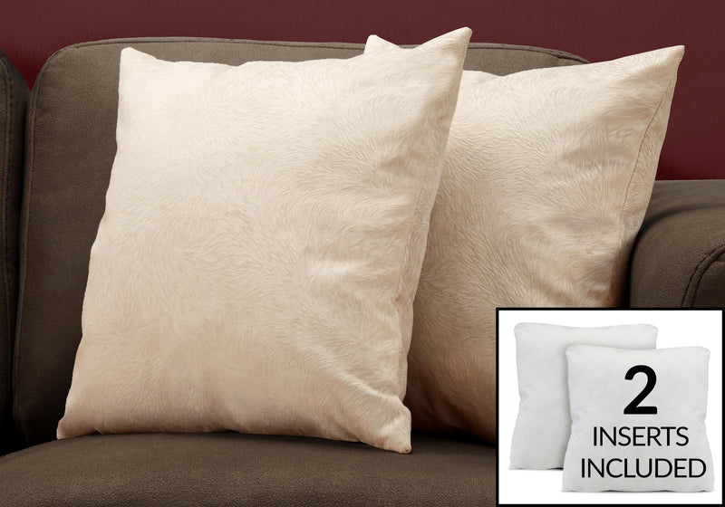 Coussin 2 pièces en velours à motif de plume taupe clair