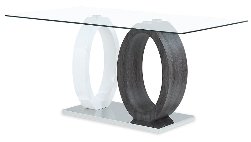 Ensemble de salle à manger Jaye 7 pièces avec table de 63 po (L), dessus en verre, base piédestal et 6 chaises - gris et blanc