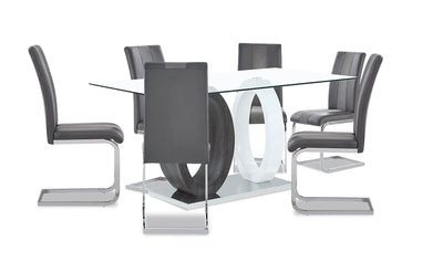 Jaye 7-Piece Dining Package - {Modern} style Dining Room Set in White and Grey {Medium Density Fibreboard (MDF)}, {Metal}