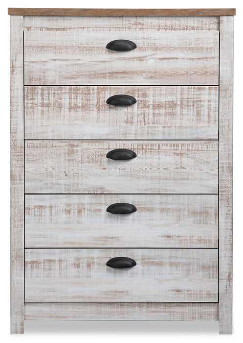 Commode verticale Kaia de 31,38 po (L) x 45,3 po (H) à 5 tiroirs pour la chambre à coucher, fabriquée au Canada - blanchie