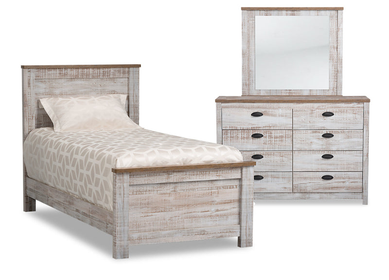 Kaia Twin 5-Piece Bedroom Package - {Country} style Bedroom Package in Whitewash {Engineered Wood}