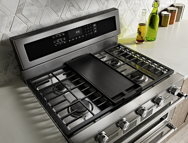 Cuisinière à gaz KitchenAid de 6 pi³ avec autonettoyage et four double - acier inoxydable - KFGD500ESS