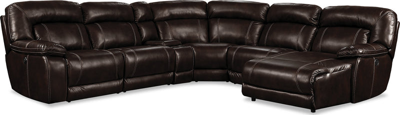 Sofa sectionnel de gauche Kimba 6 pièces en tissu d'apparence cuir à inclinaison électrique - brun