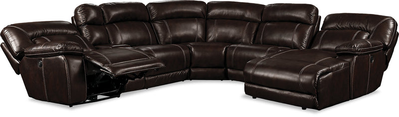 Sofa sectionnel de gauche Kimba 6 pièces en tissu d'apparence cuir à inclinaison électrique - brun