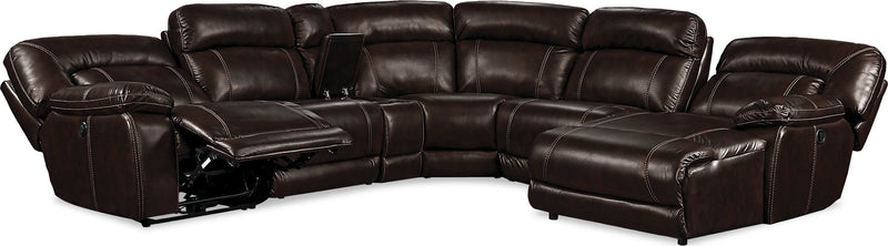 Sofa sectionnel de gauche Kimba 6 pièces en tissu d'apparence cuir à inclinaison électrique - brun