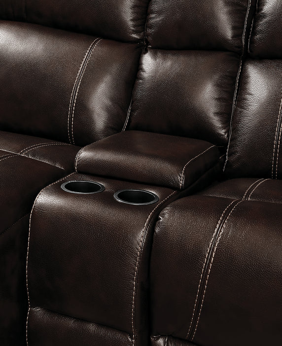 Sofa sectionnel de gauche Kimba 6 pièces en tissu d'apparence cuir à inclinaison électrique - brun