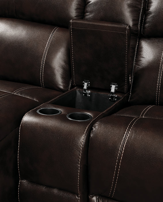 Sofa sectionnel de gauche Kimba 6 pièces en tissu d'apparence cuir à inclinaison électrique - brun