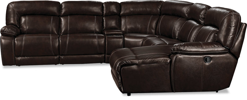 Sofa sectionnel de gauche Kimba 6 pièces en tissu d'apparence cuir à inclinaison électrique - brun