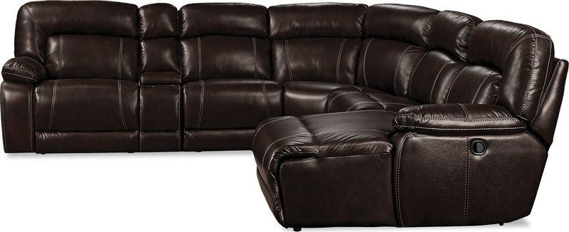Sofa sectionnel de gauche Kimba 6 pièces en tissu d'apparence cuir à inclinaison électrique - brun