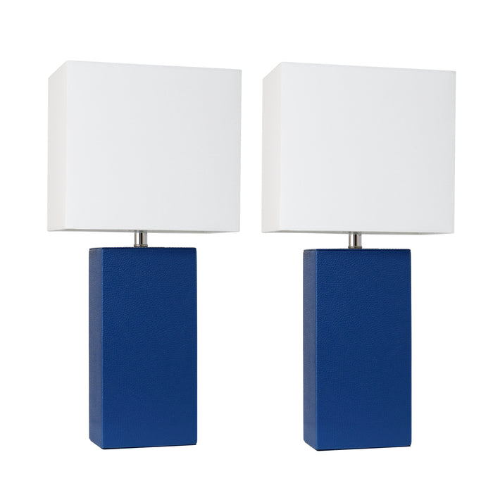 Ensemble 2 lampes de table moderne Elegant Designs en cuir bleu