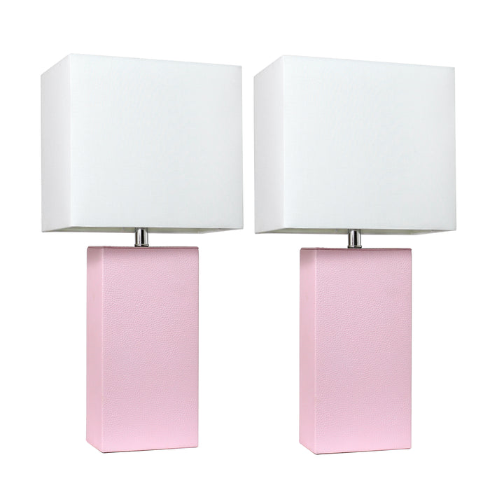 Ensemble 2 lampes de table moderne Elegant Designs en cuir rose tendre