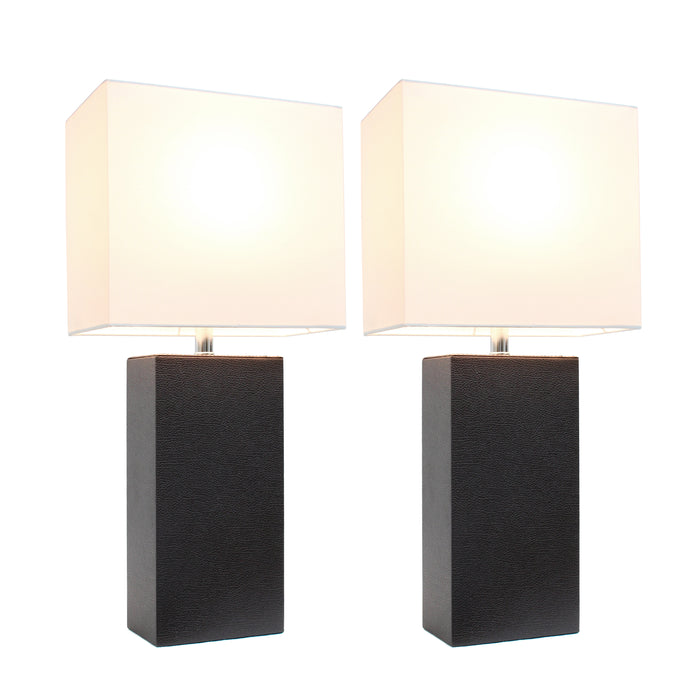 Ensemble 2 lampes de table moderne Elegant Designs en cuir brun espresso