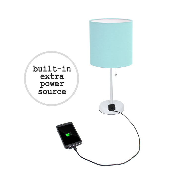Ensemble 2 lampes de table Limelights turquoise avec pied mince blanc et prise de recharge