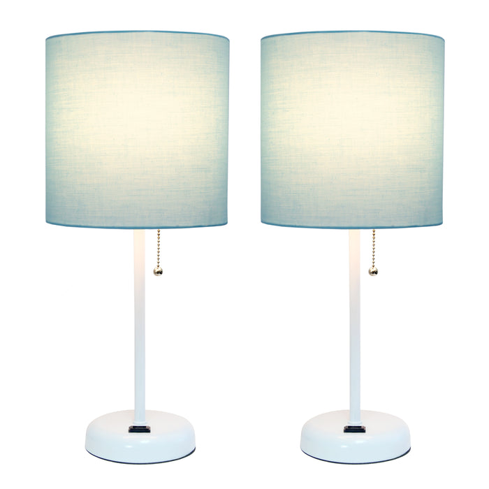 Ensemble 2 lampes de table Limelights turquoise avec pied mince blanc et prise de recharge