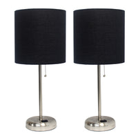 Ensemble 2 lampes Limelights noires avec pied mince acier brossé et prise de recharge