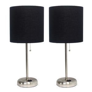 Ensemble 2 lampes Limelights noires avec pied mince acier brossé et prise de recharge