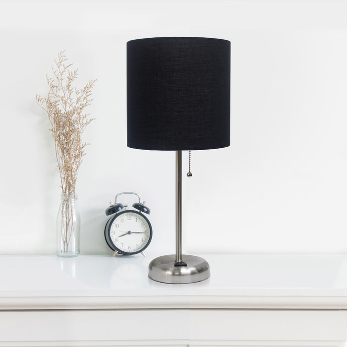 Ensemble 2 lampes Limelights noires avec pied mince acier brossé et prise de recharge
