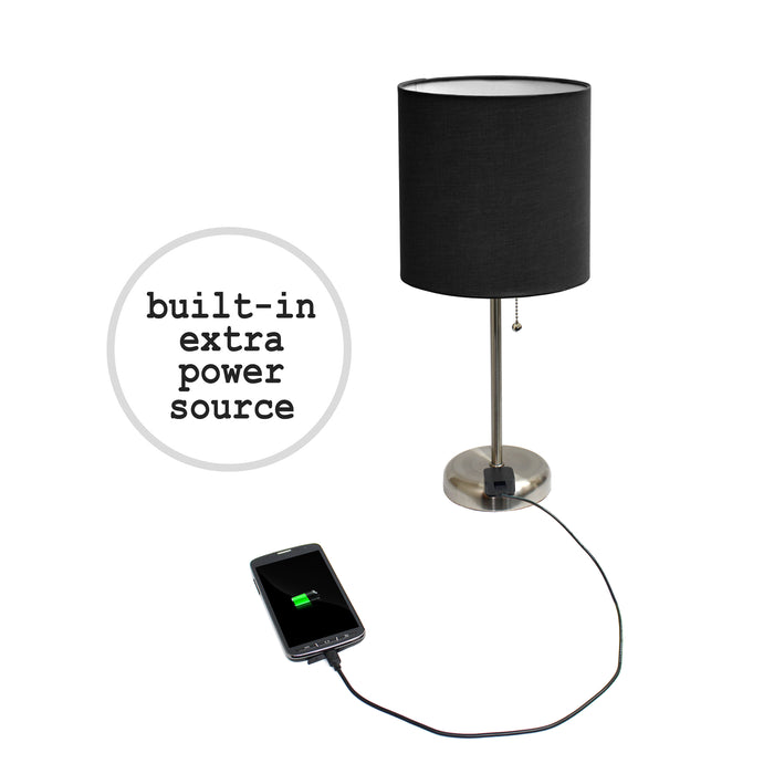 Ensemble 2 lampes Limelights noires avec pied mince acier brossé et prise de recharge