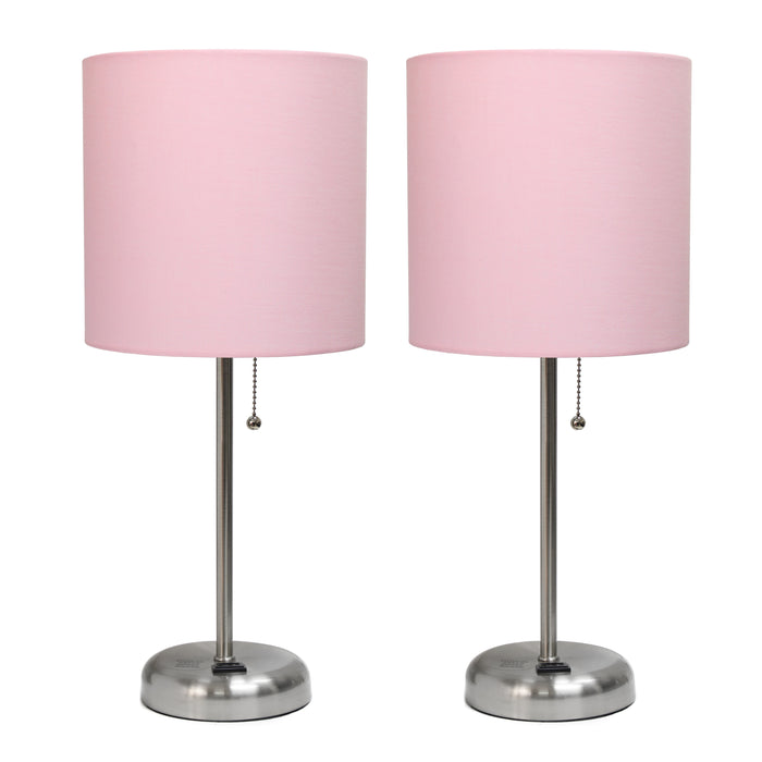 Ensemble 2 lampes Limelights rose clair avec pied mince acier brossé et prise de recharge
