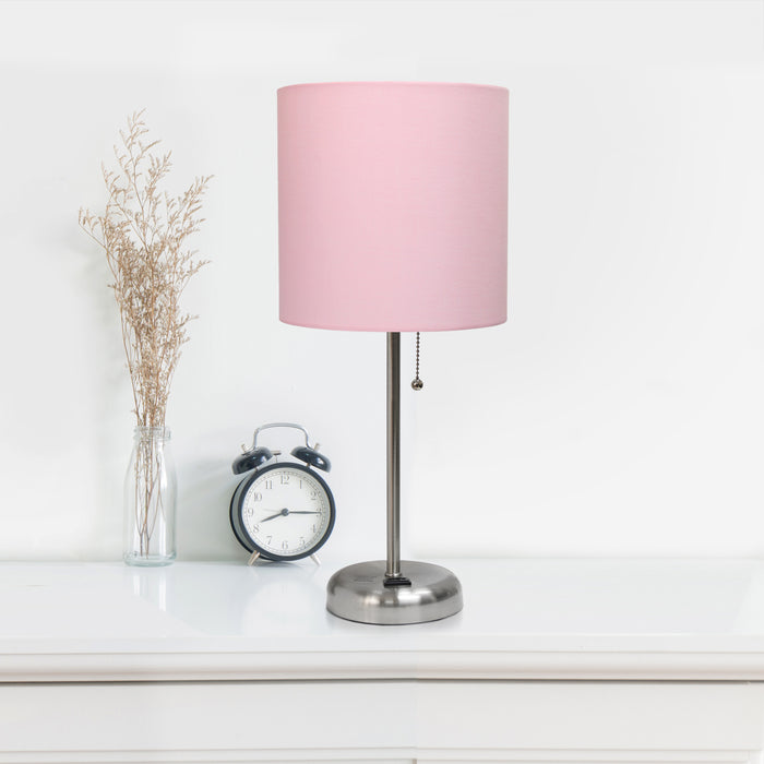 Ensemble 2 lampes Limelights rose clair avec pied mince acier brossé et prise de recharge