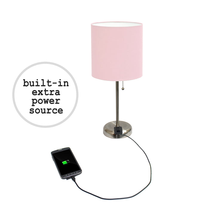 Ensemble 2 lampes Limelights rose clair avec pied mince acier brossé et prise de recharge