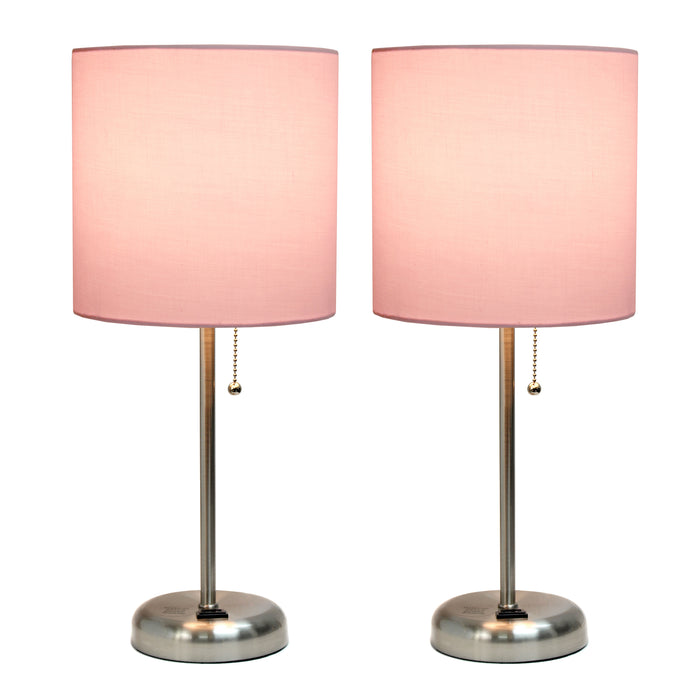 Ensemble 2 lampes Limelights rose clair avec pied mince acier brossé et prise de recharge