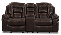  Causeuse coulissante inclinable Leo de 78 po en tissu d’apparence cuir avec console de rangement - brun noyer